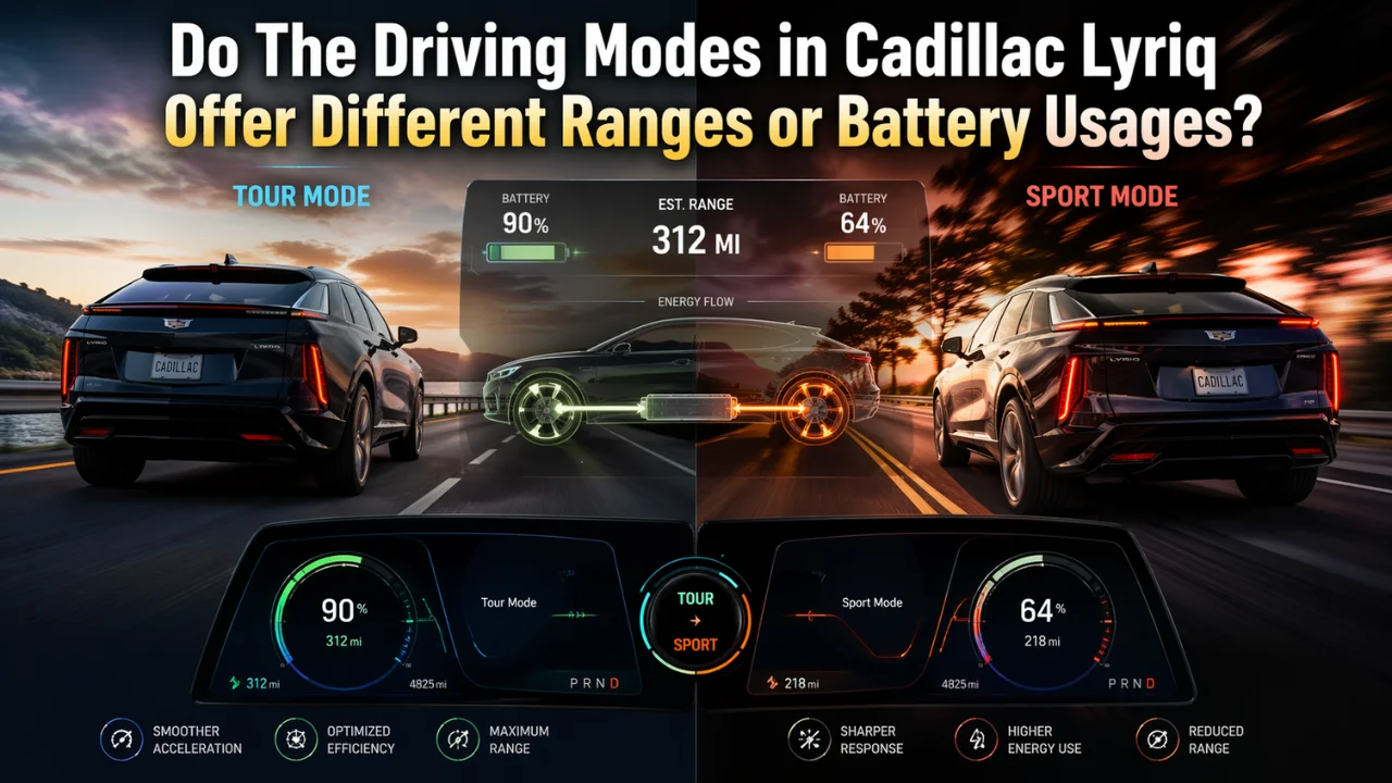 do the driving modes in cadillac lyriq offer different ranges or battery usages?